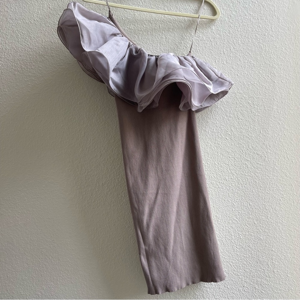 Zara one shoulder ruffle knit dress Gray Size S